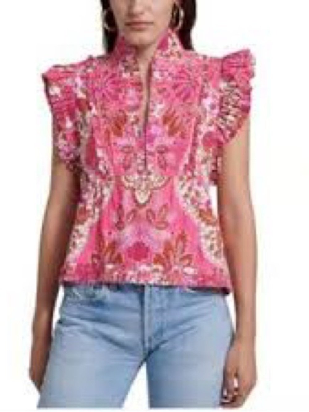 Ruffled Floral Print Sleeveless Blouse - Pink - Picture 5 of 5